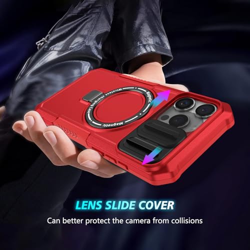 Funda Samsung S25 magnética a prueba de golpes con soporte integrado rojo 3
