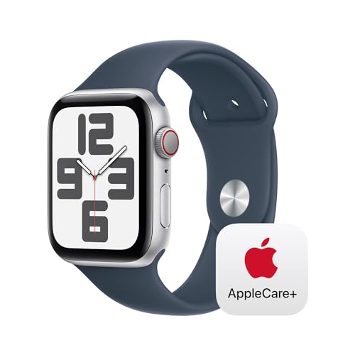 Apple Watch SE GPS + Cellular 44mm Silver Aluminum Case with Storm Blue Sport Band - S/M