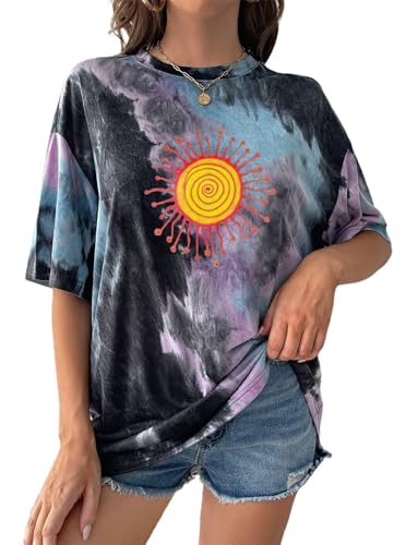 Image of Remidoo Women's Casual Oversized T Shirt Short Sleeve Graphic Tee Letter Tie Dye Shirts