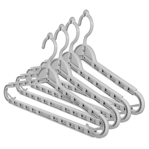 KOMBIUDA 4 Piece Retractable Hangers Extra Wide for Drying Coats Pants Shirts and Quilts Gray