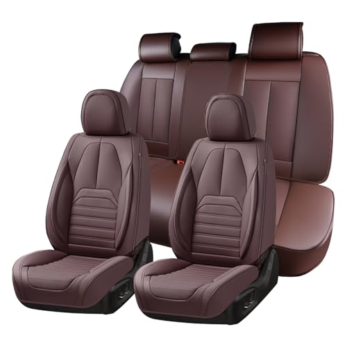 Image of Car Seat Covers Full Set, Brown Seat Covers for Cars, Automotive Seat Covers, Waterproof Nappa Leather Front Seats and Back Car Seat Protector, Universal Fit for Most Cars SUV Trucks