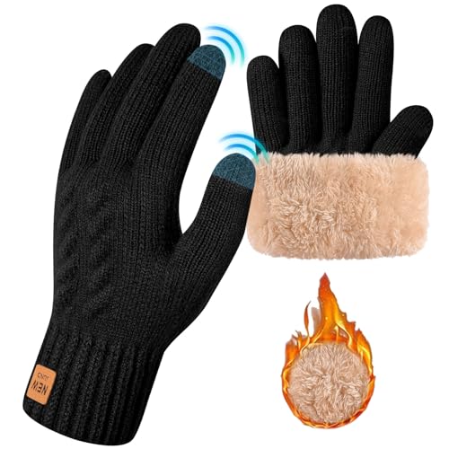 Svanco Winterhandschuhe Damen Gefüttert Handschuhe Thermo Thermal Gloves Winter Touchscreen Dicke Strick Wollhandschuhe Outdoor