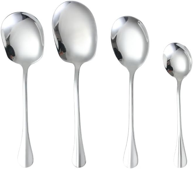 Silverware Set, 1/4/6/8 Pieces Stainless Steel Serving Spoon Hotel Spoon Canteen Household Long Handle Small Public Spoon Dinner Spoon Tableware，Silver-8 Pieces