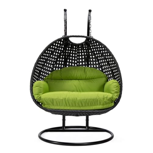 Image of Double Seater Hammock Swing Chair with Stand & Cushion | Heavy Duty Powder Coated Steel Frame | Outdoor Indoor Hanging Swing for Patio Balcony Garden Terrace Living Room (Black-Light.Green)