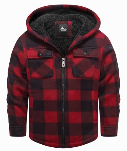 Image of GEEK LIGHTING Boys Flannel Jacket Sherpa Lined Hoodies Zip Up Fleece Plaid Shirt Jackets Winter Outdoor Coat Warm