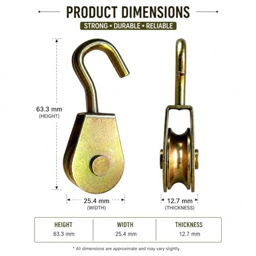Image of Heavy Duty Metal Pulley Hook Wheel for Rope & Wire Cable | Single Wheel Hanging Pulley Block with Smooth Roller for Gym, Clothesline, Garage, Lifting, DIY & Utility Use (Pack of 2)