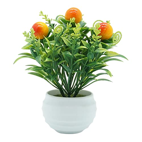 Curfair Artificial Plant Fake Flower Exquisite Artificial Strawberry Mushroom Fruit Tree Plant Bonsai Living Room Garden Decor Home Decor-Orange Lucky Fruit #TOP28