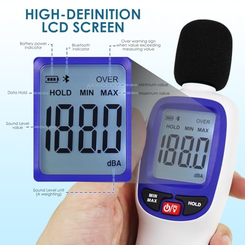 Miniatura 2 de Decibel Metro, Bluetooth-Activado Digital Sonido Nivel Metro Portátil Spl Metro 30 130dba Rango Retención De Datos Max Min Con Lcd Mostrar Iluminar Desde El Fondo Para Hogar Escuela Y Lugar De Trabajo