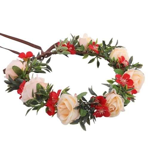 KorViSHOW Red Orange Flower Crown Headband, Boho Rose Floral Headpiece