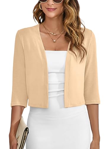 Image of Heymoments Women's Thin Shrugs 3 /4 Sleeve Lightweight Cropped Sweaters Open Front Cardigan for Dress