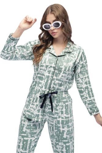 Image of LOTIK Women's Cotton Geomatric Printed Shirt & Payjama Nightsuit Set