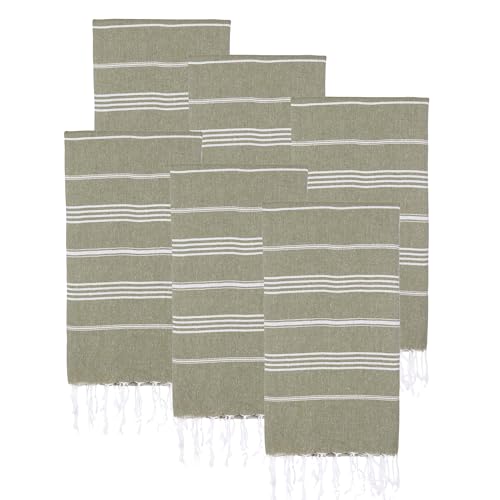 PADISHAHHOME Turkish Beach Towels, Pack of 6 | Oversized, Quick Dry, Sand Free | 100% Cotton, Large 38x71 Towels for Beach, Pool, Travel | Ultra-Soft, Compact, and Absorbent | Olive Green