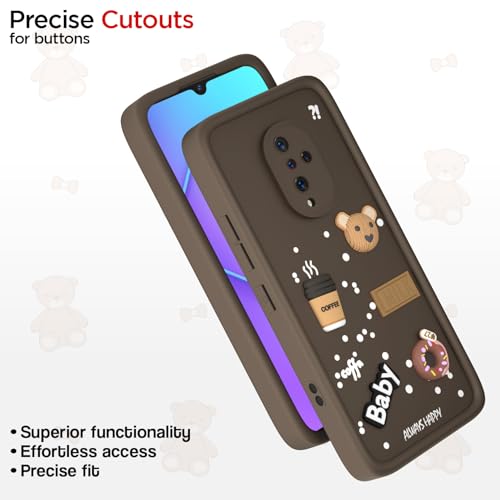 Image of Pikkme Back Cover for Vivo S1 Pro | Cute Fun Cartoon 3D Bear Silicone Full Body Protection Bumper Case (Brown)