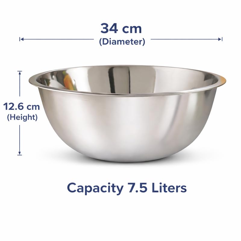 Image of KMW Stainless Steel Mixing Bowl Deep 8 Qt (7.6 litres) | with Enhanced Durability | Professional-Grade Build (Set of 2 Bowls)