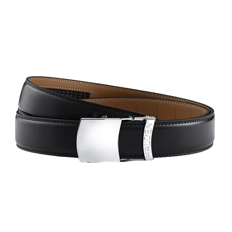 Image of HALDEN BURLEY Belts For Men Leather Original (Free Size Fits Up to 44 Inch Waist) Ratchet Straps, Unique Magnetic Auto-lock Buckle Belt For Man