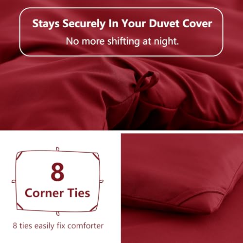 Image of HIMEET Full Size Comforter Sets, 3 Pieces with 2 Pillowcases, Dark Red | 270GSM Down Alternative Fill, Oeko-TEX Certified, 8 Corner Ties Quilted, All Season, Fluffy Bed Set, Bedroom Decor Bedding