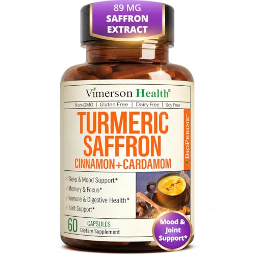 Saffron Supplements – 89mg Saffron Extract, 1000mg Turmeric Curcumin, Ceylon Cinnamon & Cardamom – Daily Mood, Joint & Metabolic Support – Joint Supplements for Women & Men – 60 Capsules