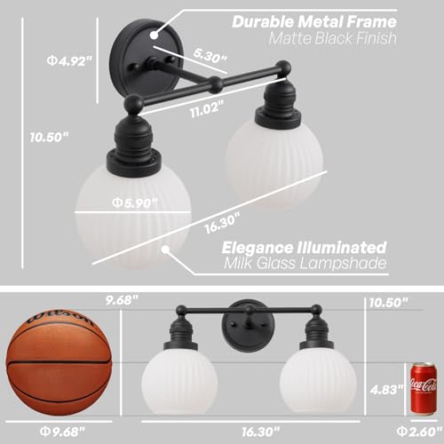 Image of 2-Lights Bathroom Light Fixtures, Vintage Milk White Glass