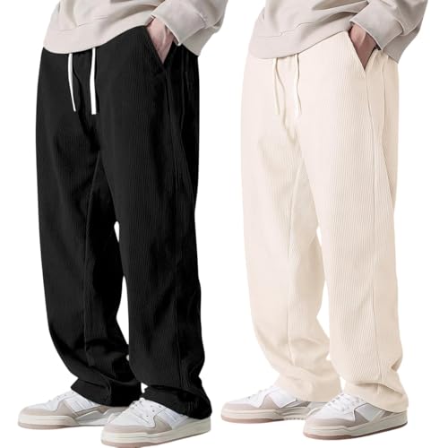 Image of Preneum Men Mid Rise Poly Cotton Loose Fit Trouser|Korean Style Travel & Lounge Wear with Pockets (Available in Plus Size)