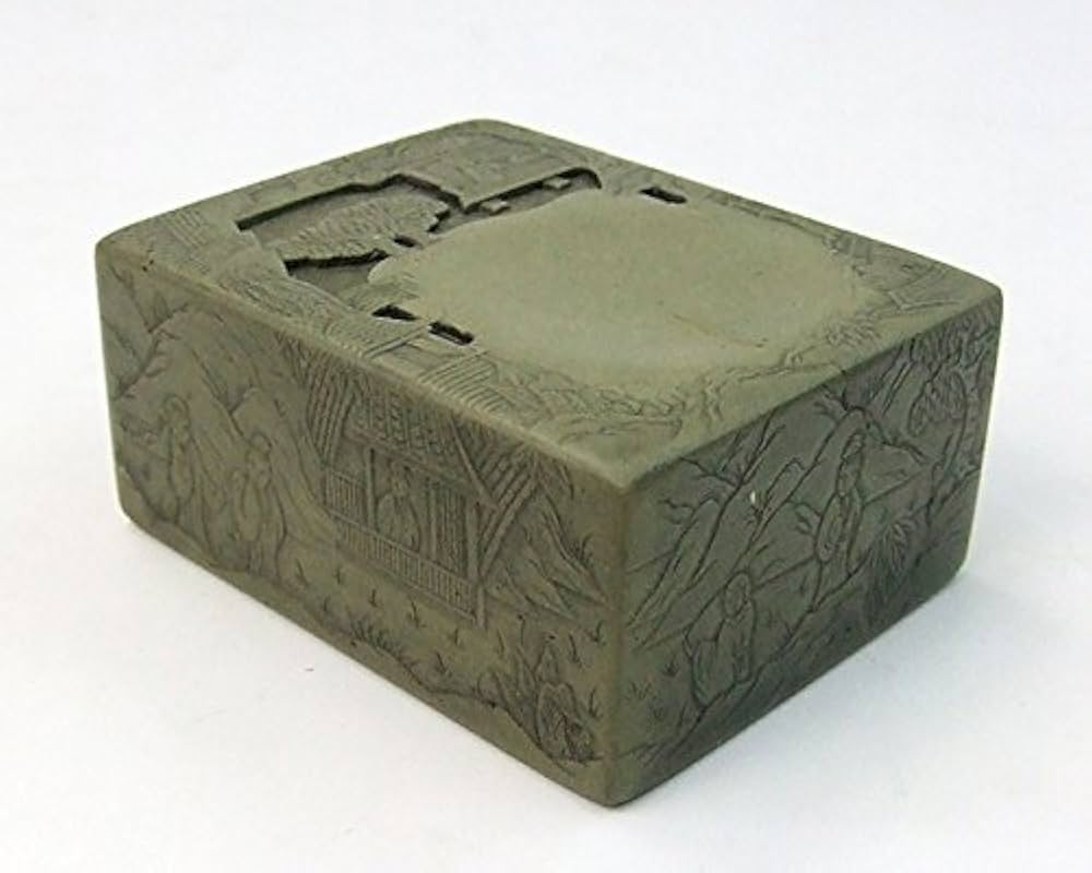 Amazon | 緑端渓 蘭亭硯 3吋 『硯石 写経 本石 木箱 書道用品