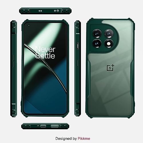 Image of Pikkme OnePlus 11 5G Back Cover | Crystal Clear Transparent Back | Ultra Hybrid | Full Camera Protection | Raised Edge | Bumper Back Case (Green)