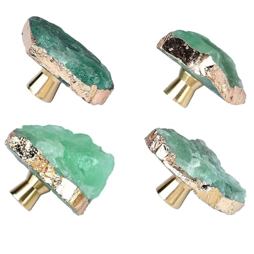 FZBHRO Green Fluorite Stone Drawer Cabinet Knobs Healing Crystal Knobs