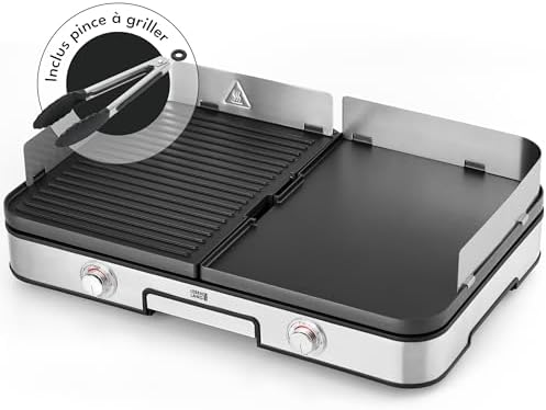 LEBENLANG 2400W Plancha électrique - Avec pince à barbecue & Protection contre les éclabou...