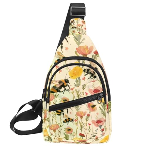 Mochila cruzada Flowers Bees evita el peso innecesario riñonera para hombres y mujeres