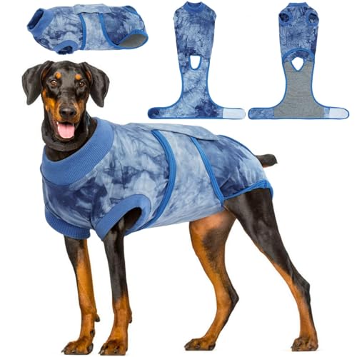 Image of Kuoser Dog Surgery Recovery Suit, Anti Licking Surgical Suit for Dogs Male Neuter, Soft Dog Surgery Suit Female Spay Subsititute E-Collar Cone, Doggie Body Suits After Surgery Blue Tie Dye 2XL