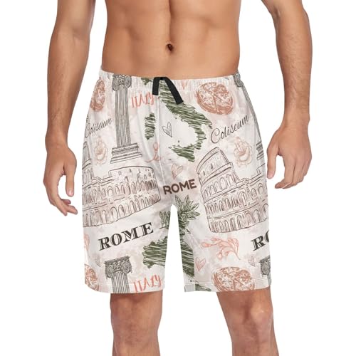 susiyo Rome Italy Men's Pajama Shorts Soft Comfy Pajama Bottoms Lounge Sleep Shorts Sleepwear with Pockets