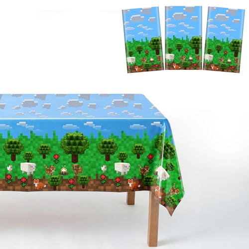 Haydyson Pixel Miner Tablecloths 54x108 in Themed Birthday Party Supplies