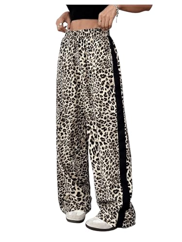 GORGLITTER Women's Leopard Print Baggy Pants Animal Cheetah Striped Y2K Wide Leg Trendy 2025 Casual Pants Multicolor Medium