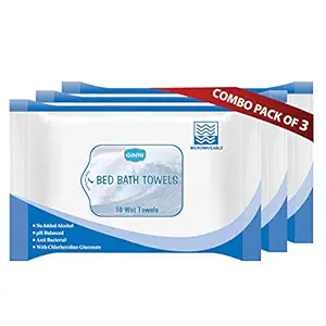GINNI Hygiene Bed Bath Wipes: Large wet wipes for adults, patients, and babies. Ideal for sponge baths and refreshing hygiene. 10 pulls per pack (Pack of 3), gentle and convenient