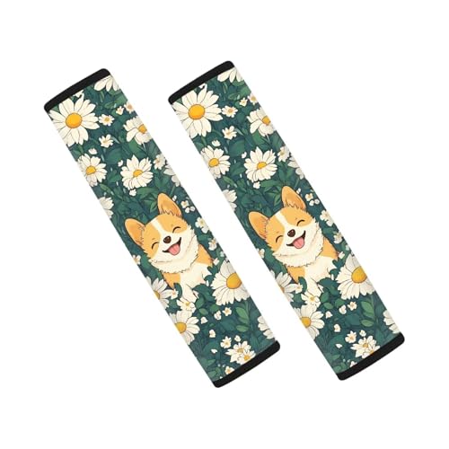 Image of AFPANQZ Corgi Daisy Anti-Slip Steering Wheel Cover for Women Universal Fit 14 to 15 inch Car SUV Sedans Accessories Neoprene Steering Wheel Protection Sweat Absorption