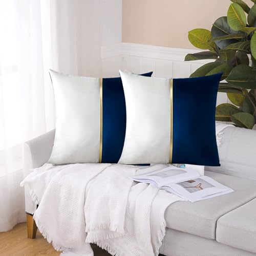 Image of HIMS Velvet Sofa Pillow Cover Set of 2, Luxury Cushion Cover 18 inch x 18 inch for Decorative Living Room Sofa Bedroom Car (18x18 Inch, Blue)