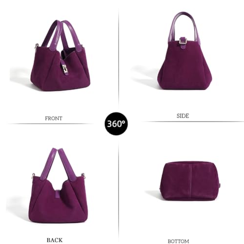 Small Suede Bucket Bags for Women Genuine Leather Suede Shoulder Purse Vintage Top Handle Handbag3