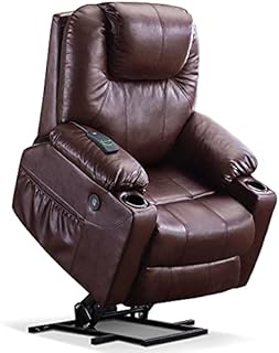 Mcombo Electric Power Lift Recliner Chair Sofa with Massage and Heat for Elderly, 3 Positions, 2 Side Pockets, and Cup Holders, USB Ports, Faux Leather 7040 (Medium, Dark Brown)