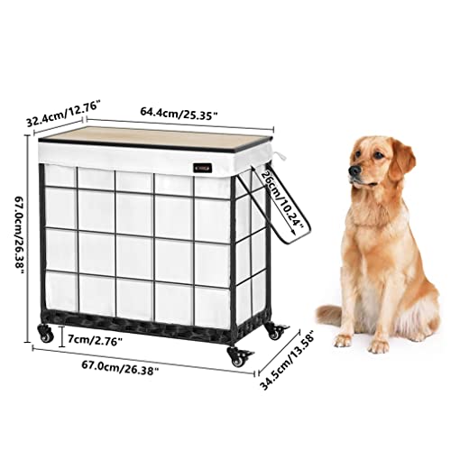 Laundry Hamper With Heavy Duty Caster Wheels; 3 Sections Clothes Hamper With Lid; 132L Laundry Basket With Removable Liner Bag; Laundry Sorter With Metal Handle (White) #TOP6