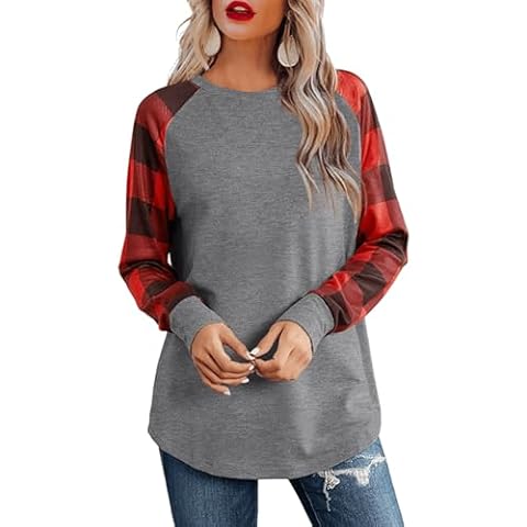 Aifer Womens Long Sleeve Tops Buffalo Plaid Casual Shirts Cute Spring Outfits 2025 Trendy Tee Shirts Clothes Tunic Tops Cover