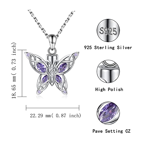 Manbu Butterfly Cremation Urn Necklace For Ashes - 925 Sterling Silver Memorial Keepsake With Cz Pendant Jewelry Women Keepsake Bereavement Gift For A Loss Of The Loved One (Purple) #TOP6