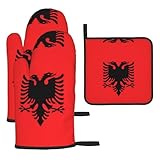 Ofenhandschuhe & hitzewiderstandsfähige Matte mit albanischer Flagge, wasserdicht, hitzewiderstandsfähig, für Küche, Backofen
