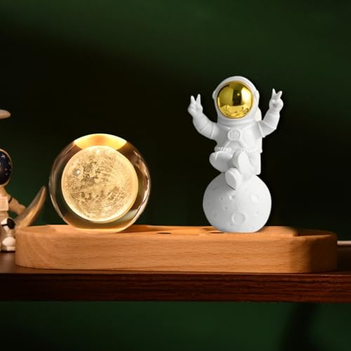 Image of One94Store 3D Crystal Moon Lamp - Engraved LED Light with Astronaut, USB-Powered Table Lamp, Wooden Base, Romantic Home & Office Decor, Bedroom, Anniversary, Birthday Gift (Warm White)