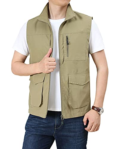 Hixiaohe Men's Casual Lightweight Outdoor Vest Work Fish Photo Travel Golf Vest Zip up Sleeveless Jacket with Pockets