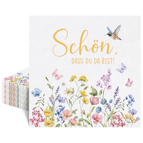 40 Stück Papierservietten Wildblume 6.5 Zoll Cocktailservietten Schön Dass Du Da Bist Dessertservietten für Kommunion Hochzeit Taufe Geburtstag