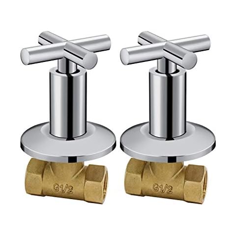 Earl Diamond Concealed Brass Shut Off Valve Straight with Modern Cross Handle Water Shower Home Plumbing Commercial 1/2-Inch IPS G1/2 One Pair Cover