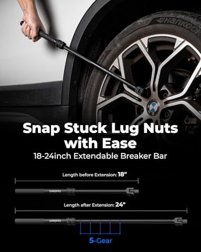 Image of toolant 13-Piece 1 /2 inch Torque Wrench Set, 25-250 ft-lb, ±3% | Includes 10 deep sockets, a 5 inch extension, and an 18 inch-24 inch telescopic breaker bar for tire work.