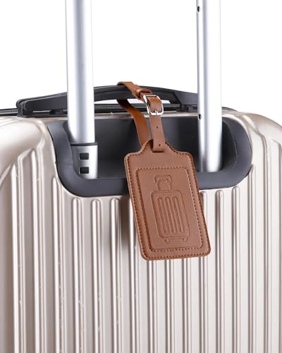 Image of Teskyer Luggage Tags, Thick & Durable, Easy to Identify, Privacy Protection, TSA Approved Travel Essentials Suitcase Tags - 2 Pack, Brown