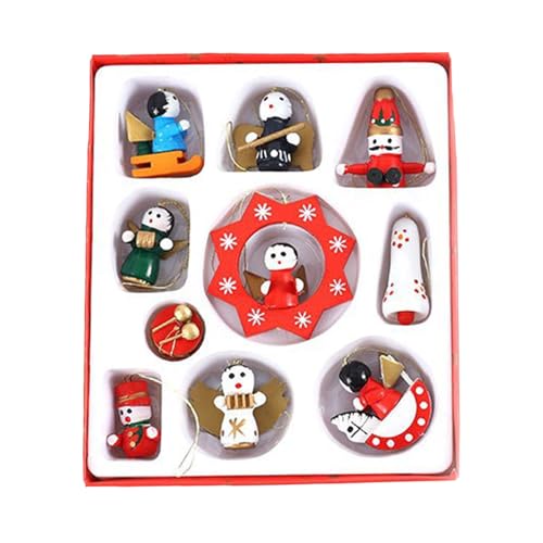 Juego de decoración navideña de madera, con decoración navideña en miniatura para decoración de árbol de Navidad, cuarto de baño, color rojo, 15 x 13 x 2 cm