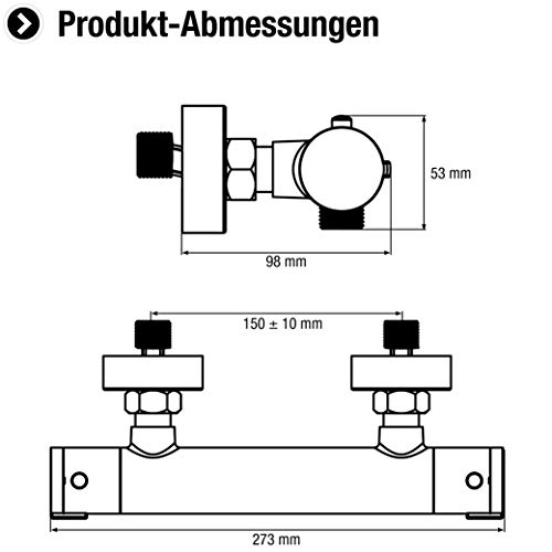 Cornat Brause-Thermostatarmatur "Noir" - Black Edition - Matt schwarzer Messingkörper - Temperaturwahlgriff & Heißwassersperre / Duscharmatur zur Aufputz-Montage / Brausethermostat / NERS3