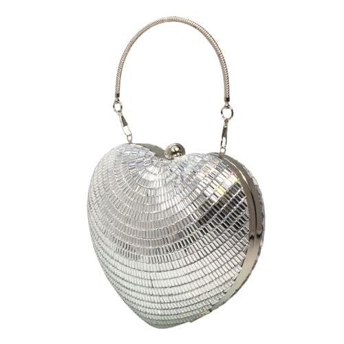 Image of UMREN Women Luxury Heart Shape Tassel Evening Clutch Bag Rhinestones Wedding Party Purse Handbag